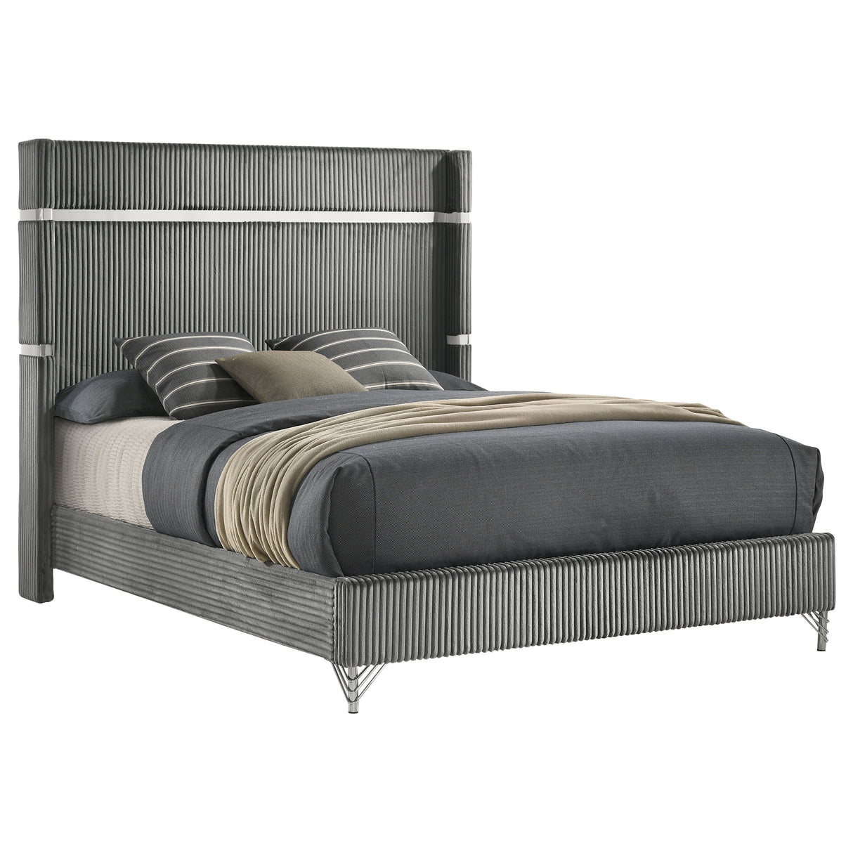 Lucia Grey 61-Inch Upholstered Queen Wingback Bed