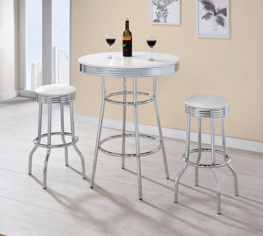 Theodore Round Bar Table Chrome And Glossy White