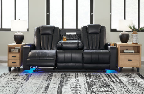 Center Black Point Reclining Sofa With Drop Down Table