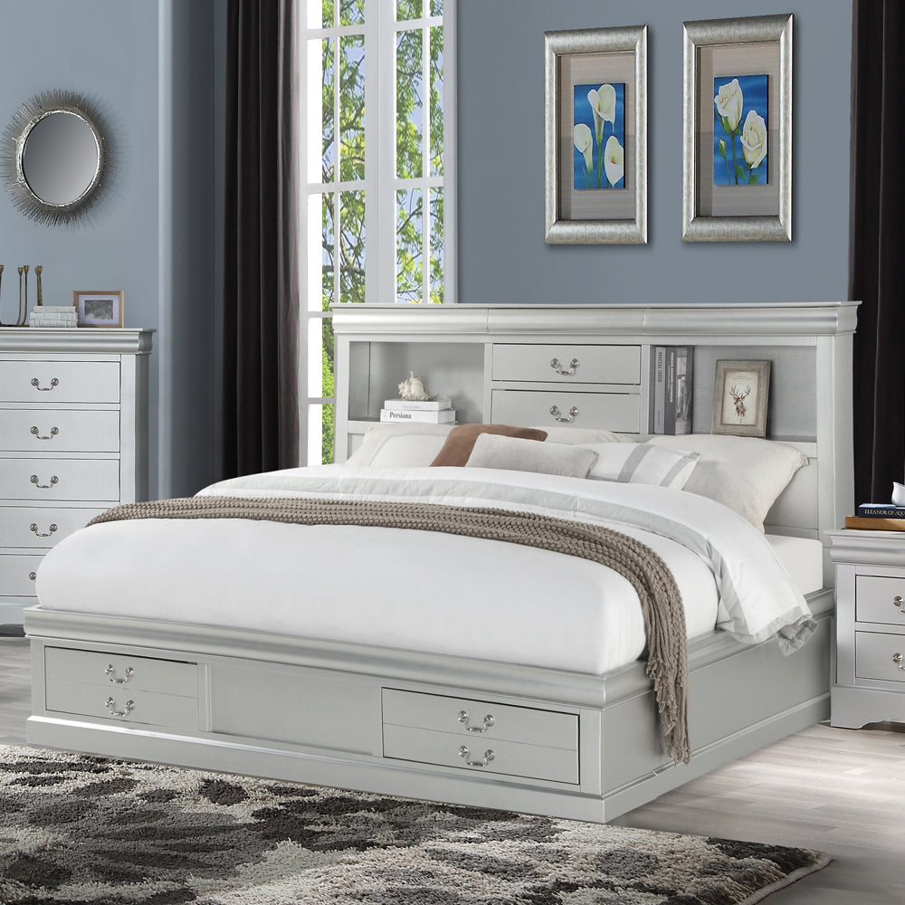 Louis Platinum Finish Philippe Iii Queen Bed