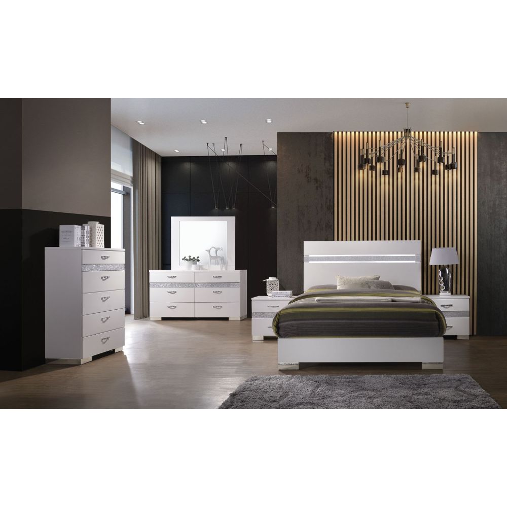 Naima White High Gloss Finish Ii Queen Bed
