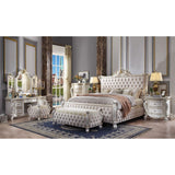 Picardy Fabric & Antique Pearl Finish Queen Bed