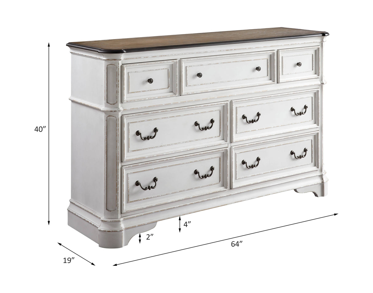 Florian Antique White & Oak Finish Dresser