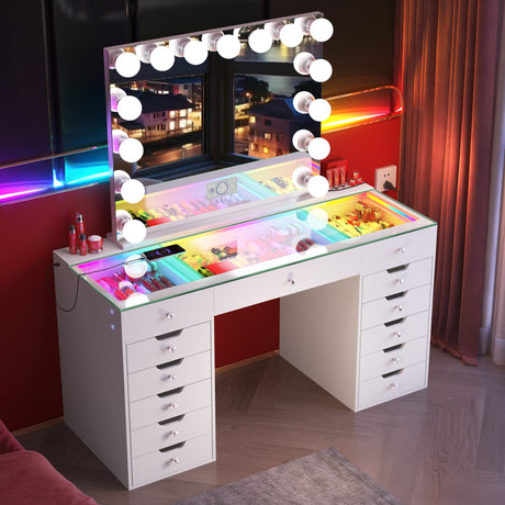Eva-RGB Vanity Desk Pro - 13 Storage Drawers