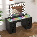 Promotion Deal! Eva-RGB Vanity Desk Set with 13 Storage Drawers and 15 Bulbs Light Mirror