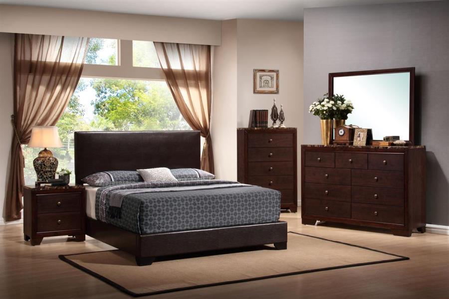 5-Piece Bedroom Set With Upholstered Headboard Cappuccino Queen