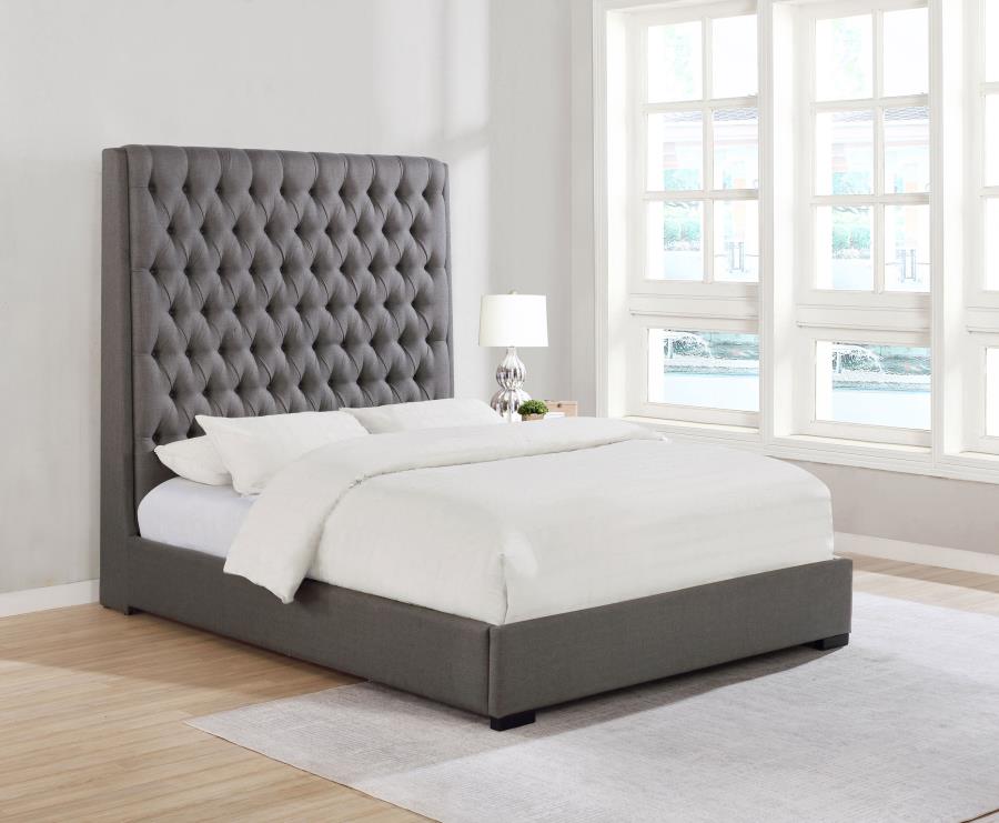 Camille Grey Upholstered Eastern King Panel Bed