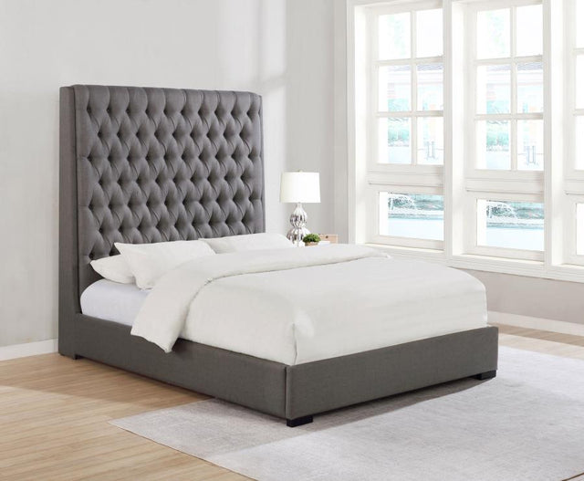 Camille Grey Upholstered Eastern King Panel Bed