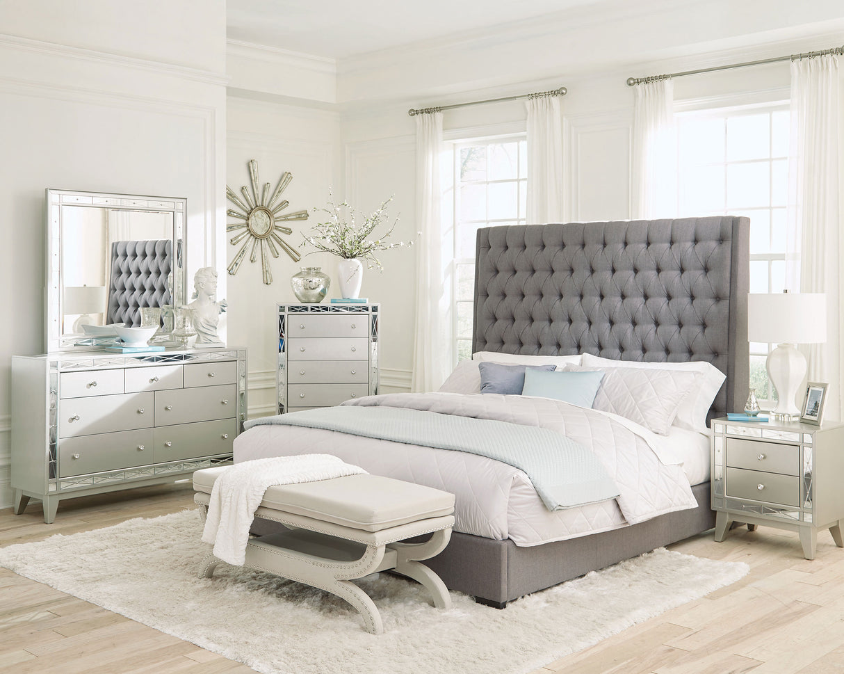 Camille Grey Upholstered Eastern King Panel Bed