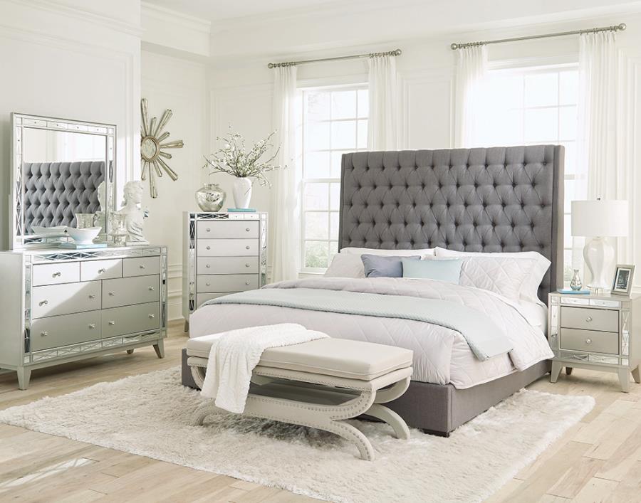 Camille Grey And Metallic Mercury  Bedroom Set