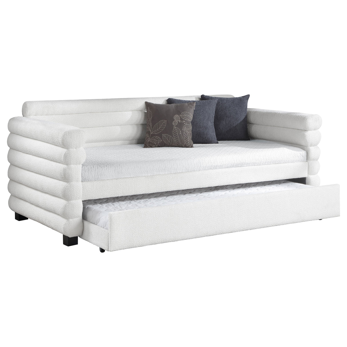 Patricia White Boucle Upholstered Twin Day Bed With Trundle