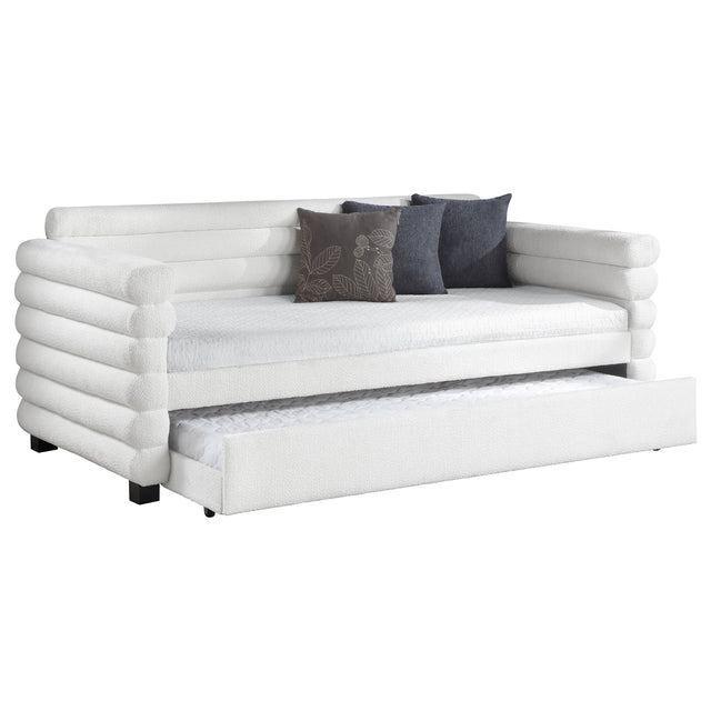 Patricia White Boucle Upholstered Twin Day Bed With Trundle