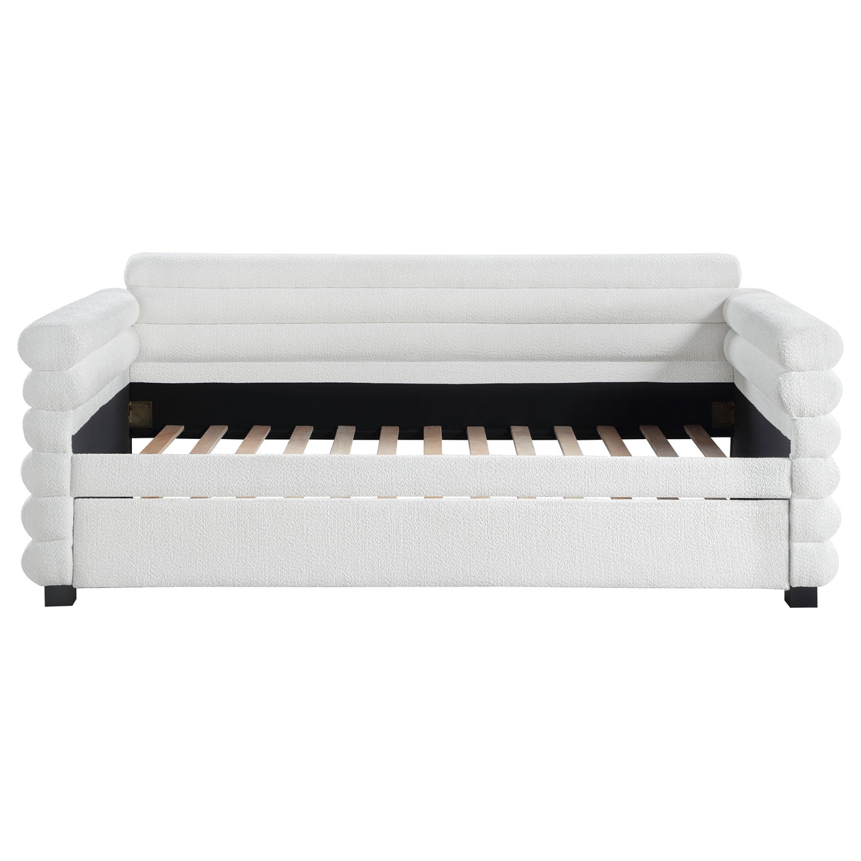 Patricia White Boucle Upholstered Twin Day Bed With Trundle