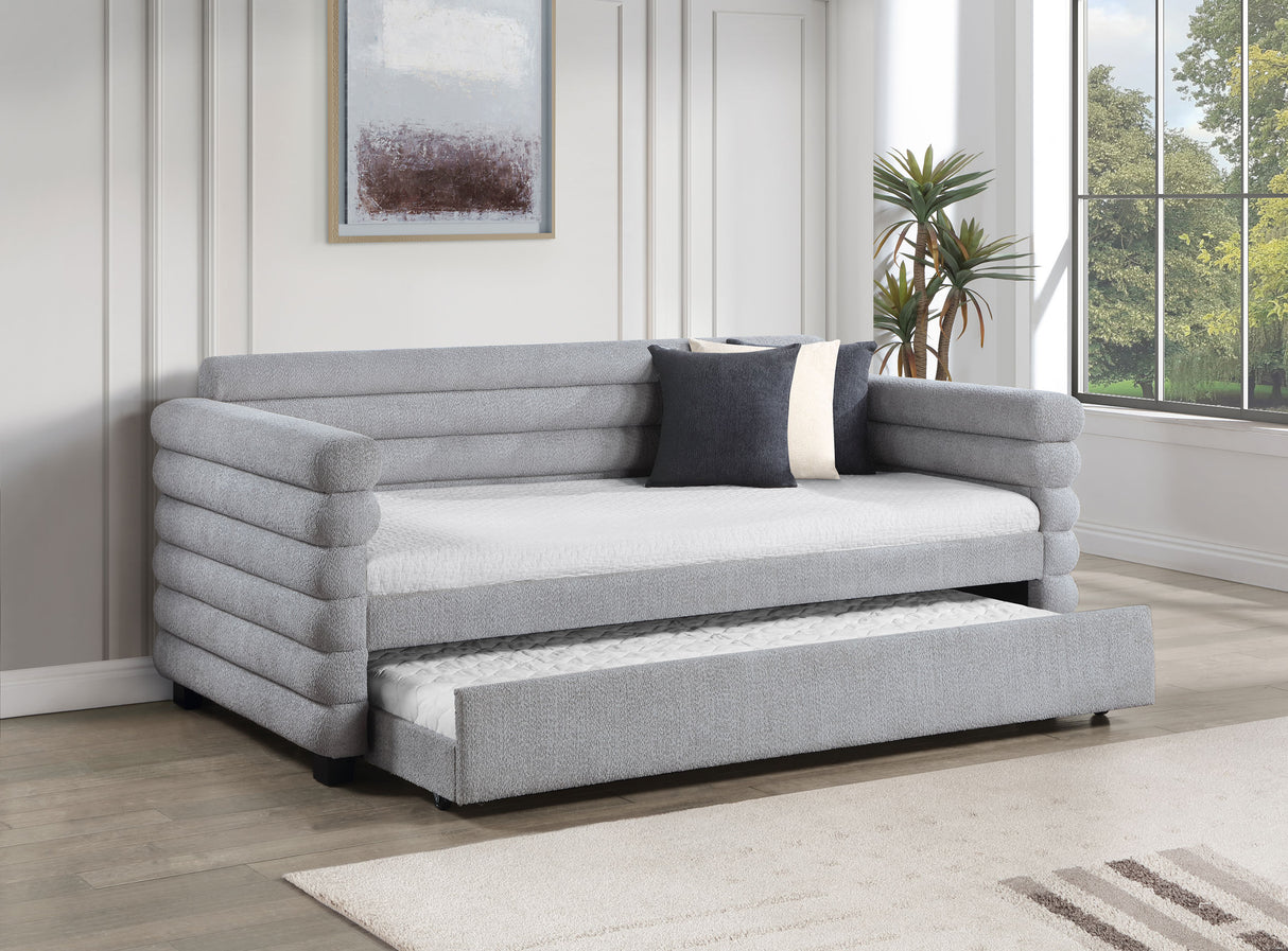 Patricia Grey Boucle Upholstered Twin Day Bed With Trundle
