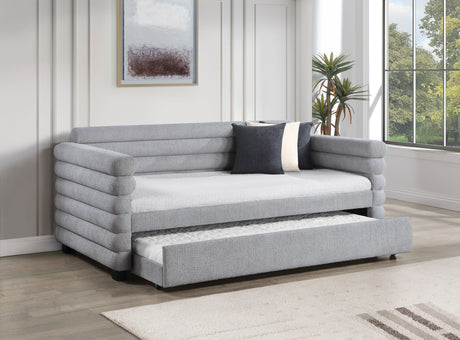 Patricia Grey Boucle Upholstered Twin Day Bed With Trundle
