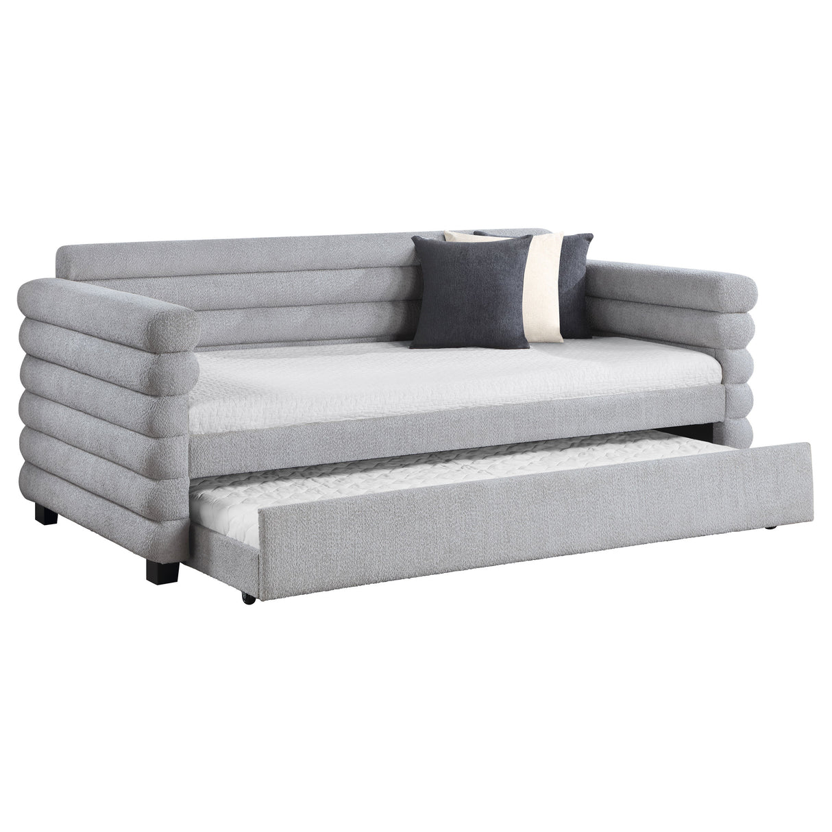 Patricia Grey Boucle Upholstered Twin Day Bed With Trundle