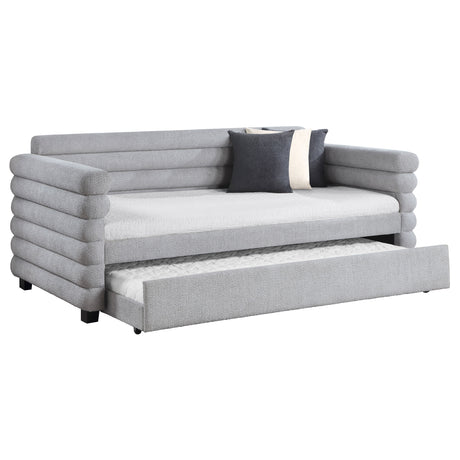 Patricia Grey Boucle Upholstered Twin Day Bed With Trundle
