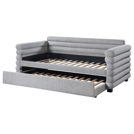 Patricia Grey Boucle Upholstered Twin Day Bed With Trundle