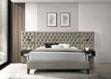 Marley Light Brown Upholstered Eastern King Wall Panel Bed