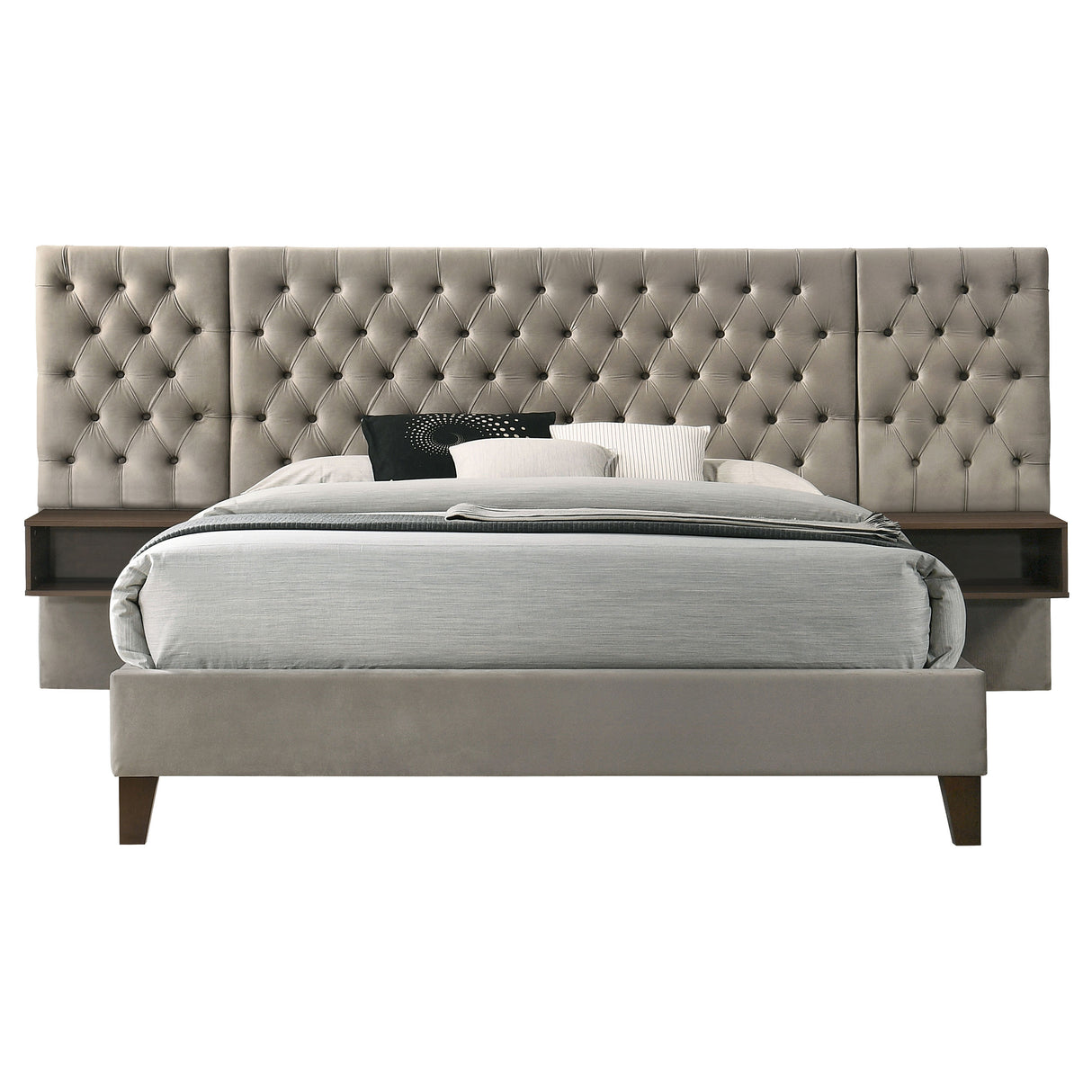 Marley Light Brown Upholstered Eastern King Wall Panel Bed
