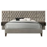 Marley Light Brown Upholstered Eastern King Wall Panel Bed