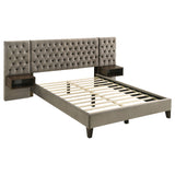 Marley Light Brown Upholstered Eastern King Wall Panel Bed