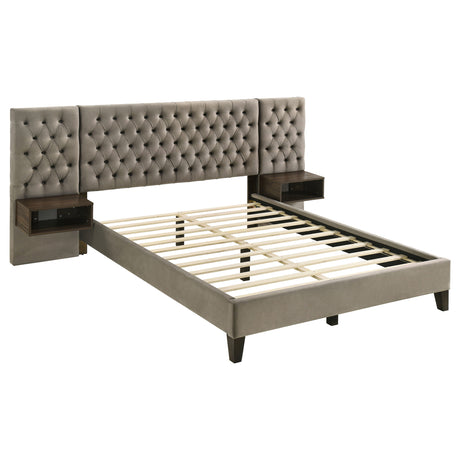 Marley Light Brown Upholstered Eastern King Wall Panel Bed