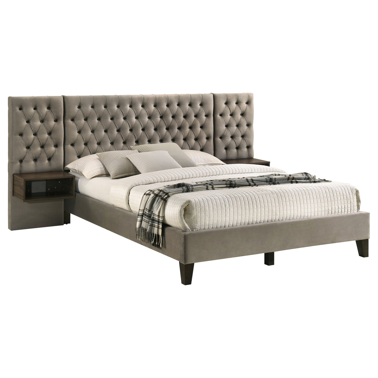 Marley Light Brown Upholstered Eastern King Wall Panel Bed