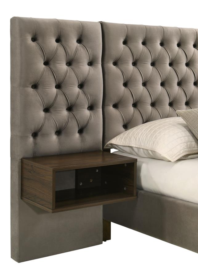 Marley Light Brown Upholstered Eastern King Wall Panel Bed