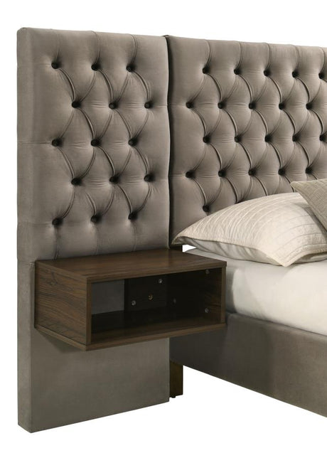 Marley Light Brown Upholstered Eastern King Wall Panel Bed