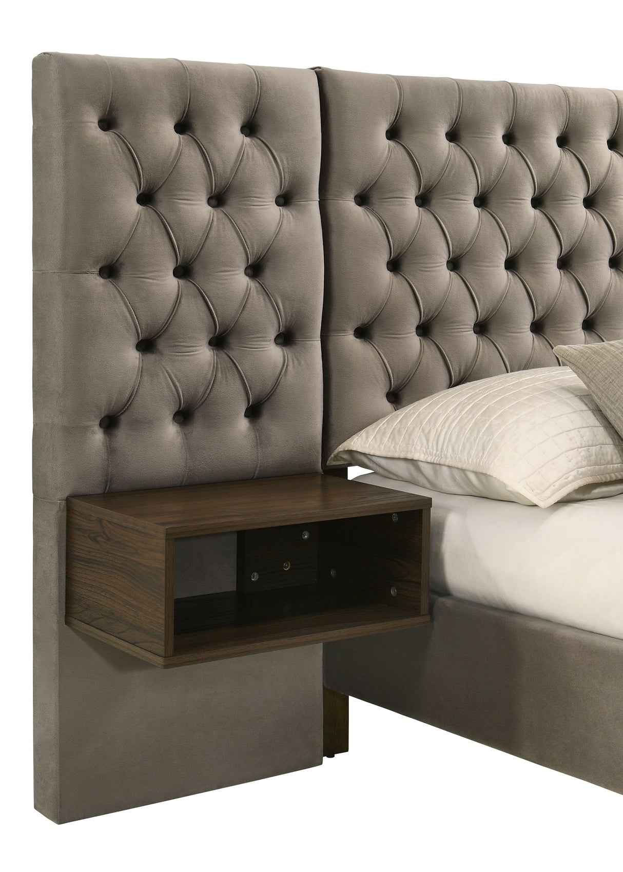 Marley Light Brown Upholstered Eastern King Wall Panel Bed