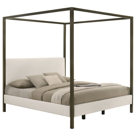 Monroe Vanilla Upholstered Eastern King Canopy Bed