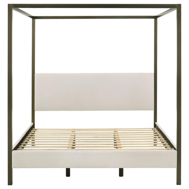 Monroe Vanilla Upholstered Eastern King Canopy Bed