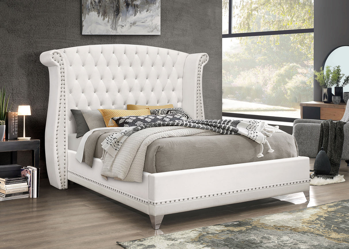 Barzini White Upholstered California King Wingback Bed