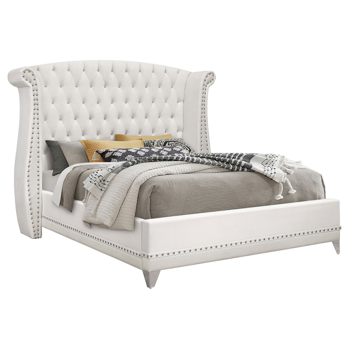 Barzini White Upholstered California King Wingback Bed