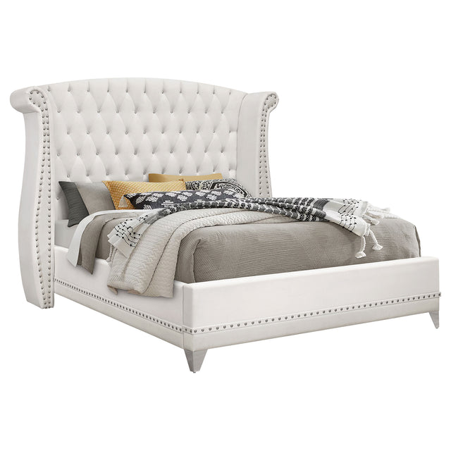 Barzini White Upholstered California King Wingback Bed