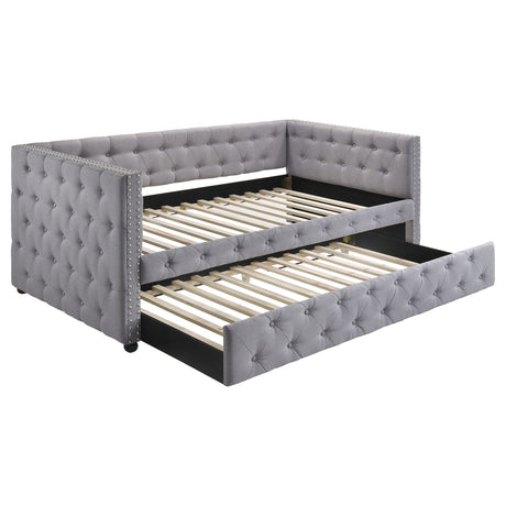 Mockern Grey Upholstered Twin Daybed With Trundle