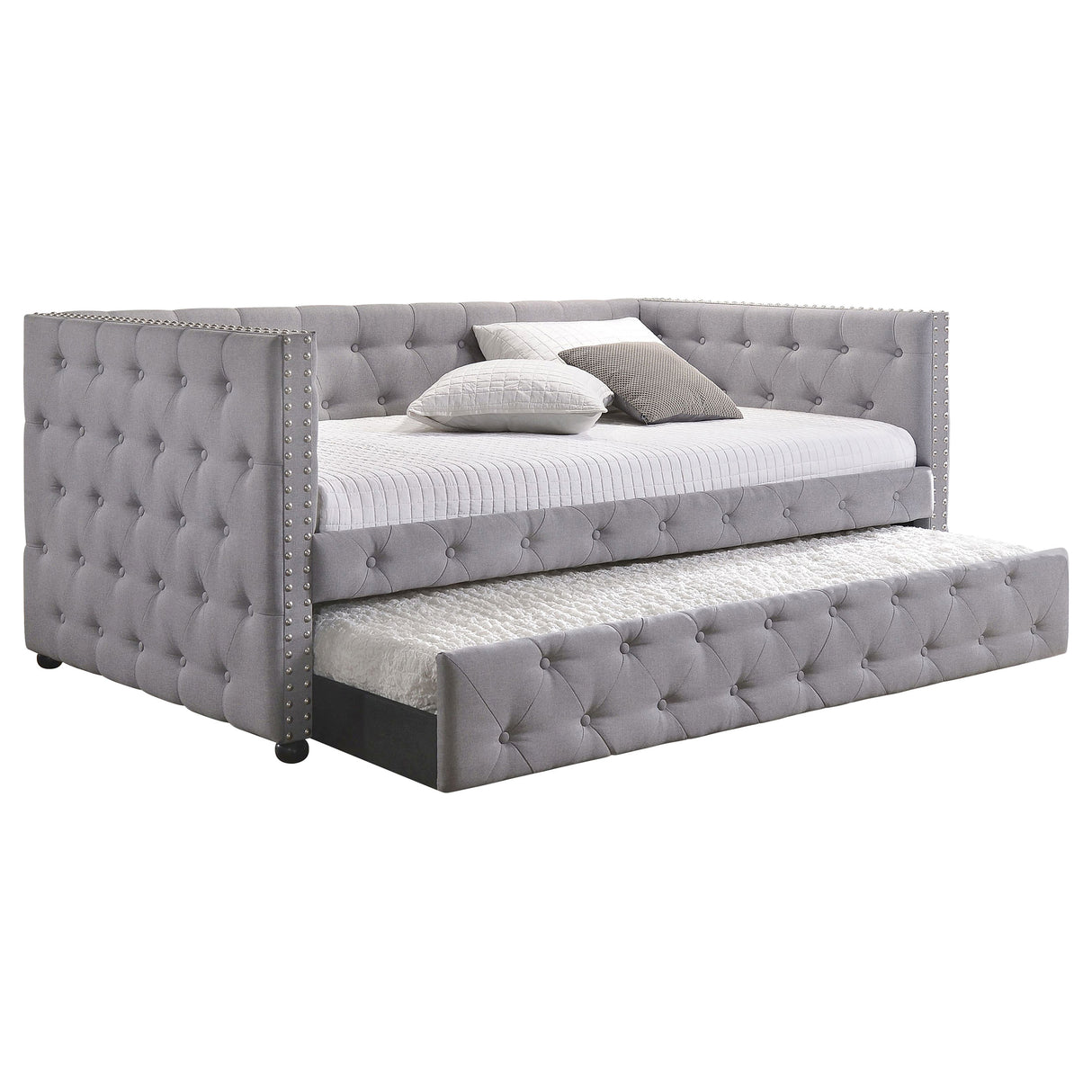 Mockern Grey Upholstered Twin Daybed With Trundle