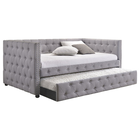 Mockern Grey Upholstered Twin Daybed With Trundle
