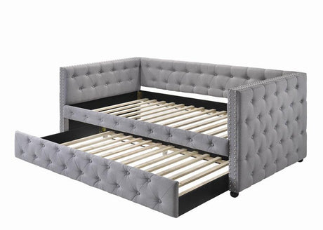 Mockern Grey Upholstered Twin Daybed With Trundle