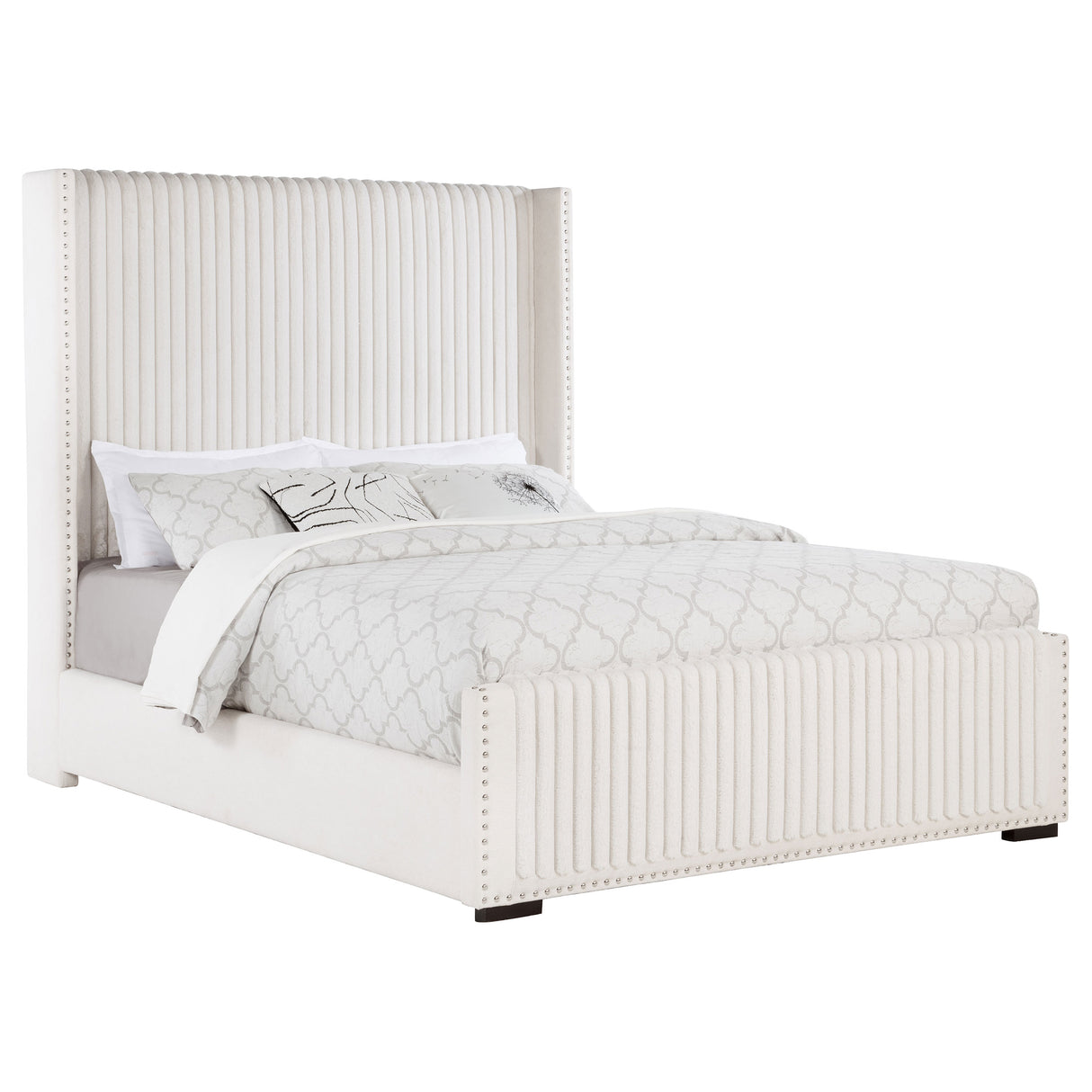 Natasha Cream 69-Inch Upholstered Queen Wingback Bed