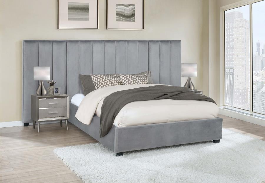 Arles Upholstered Bedroom Set Grey With Side Panels Queen