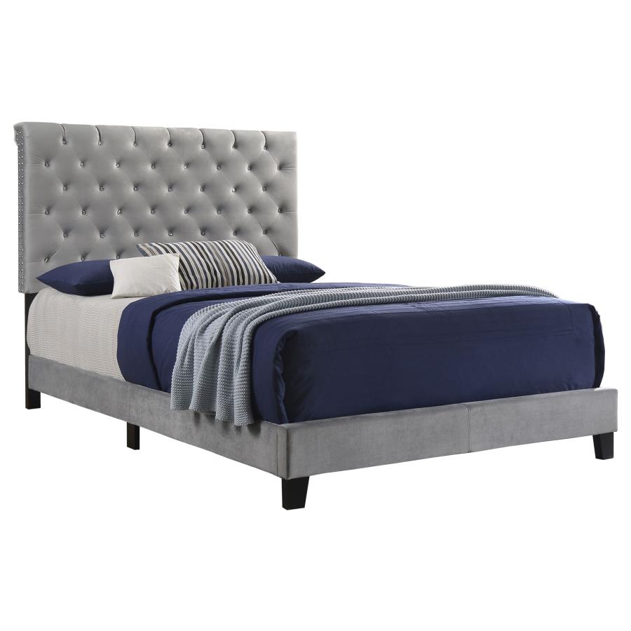 Warner Eastern King Upholstered Bed Grey