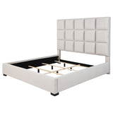 Panes Beige Upholstered Eastern King Panel Bed