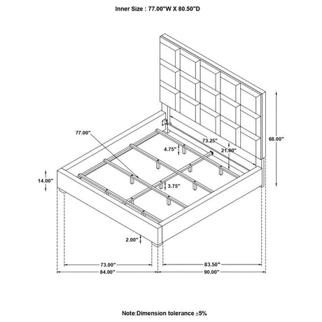 Panes Beige Upholstered Eastern King Panel Bed