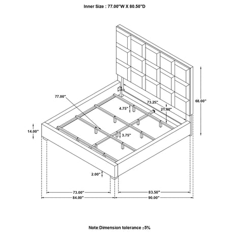 Panes Beige Upholstered Eastern King Panel Bed