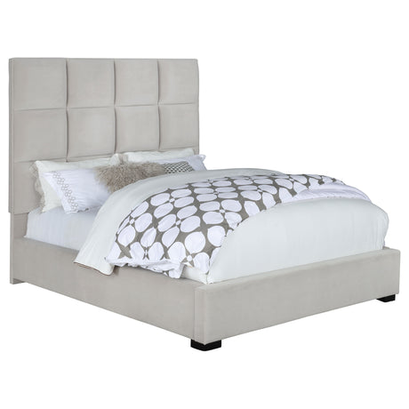 Panes Beige Upholstered Queen Panel Bed