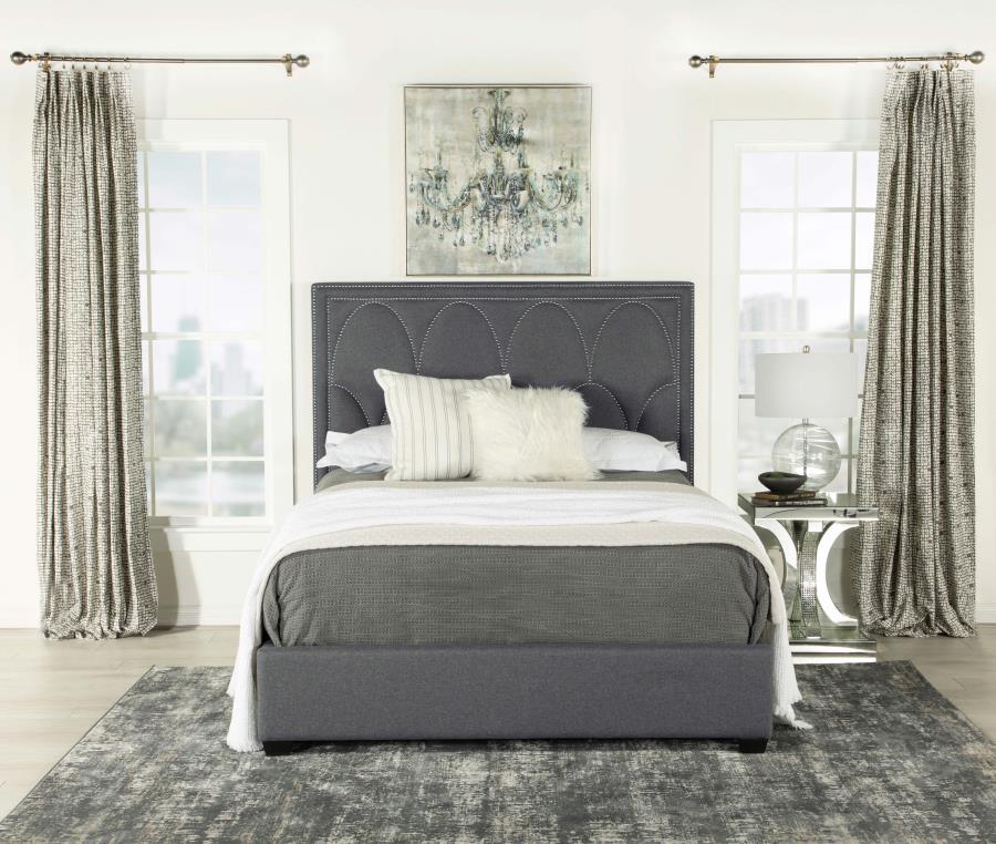 Bowfield Upholstered Bed With Nailhead Trim Charcoal