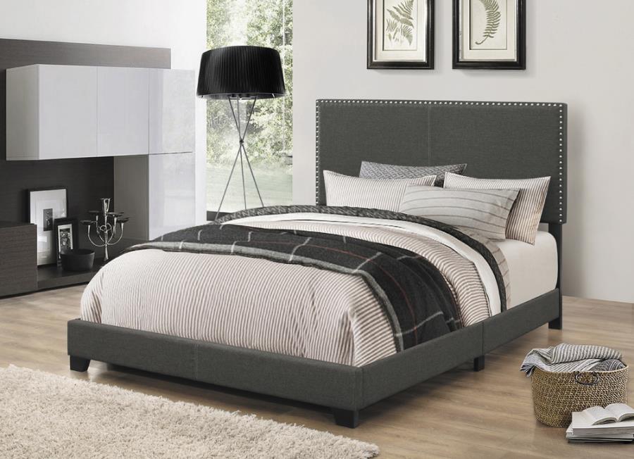 Boyd Queen Upholstered Bed With Nailhead Trim Charcoal