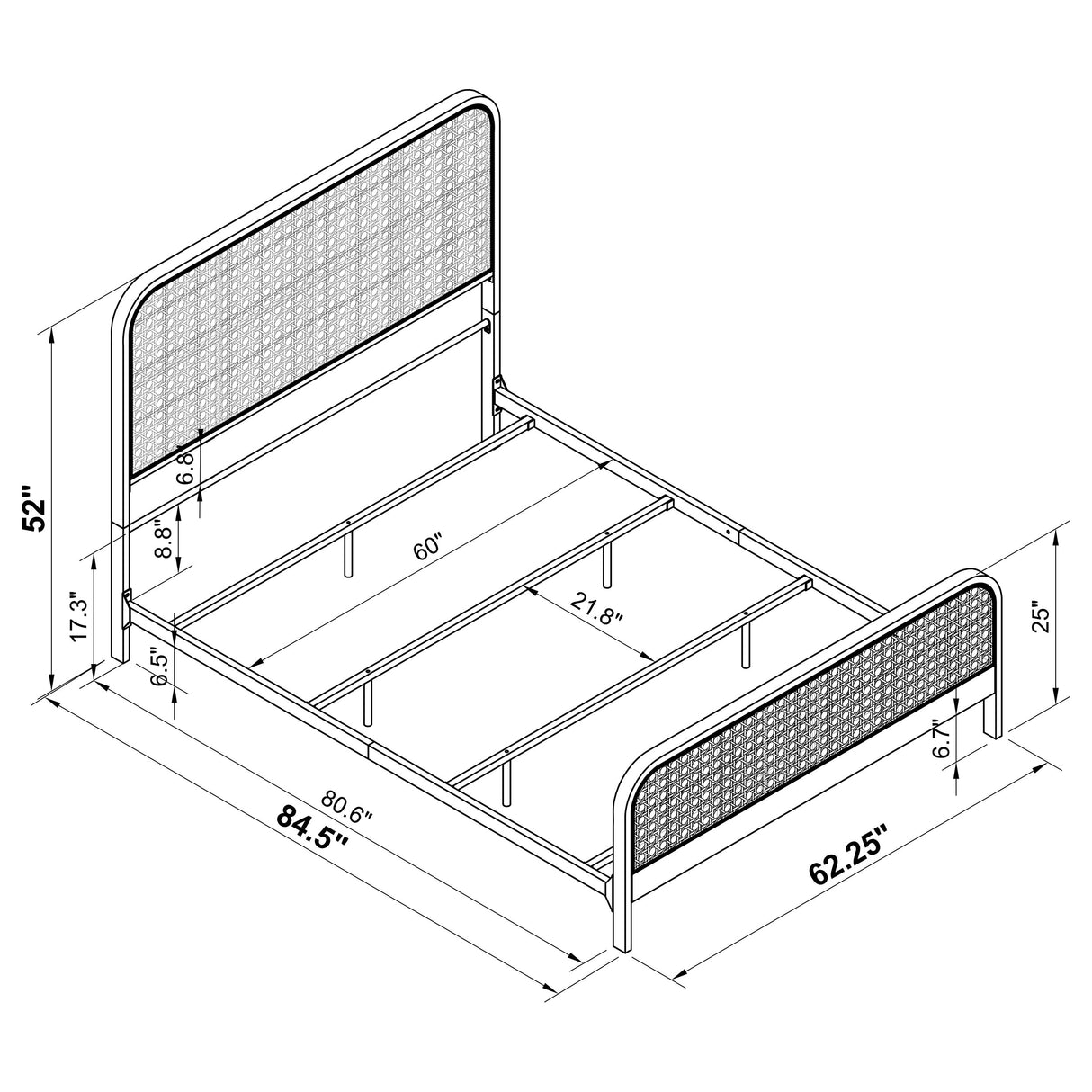 Lanewood Open Cane Rattan Metal Queen Bed Black